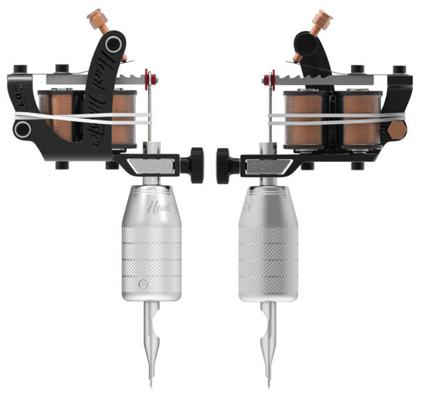 istock Metallic black tattoo machine with copper bolt set. 682654058
