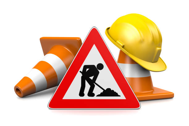 under construction concept - construction site sign road warning sign warning sign imagens e fotografias de stock