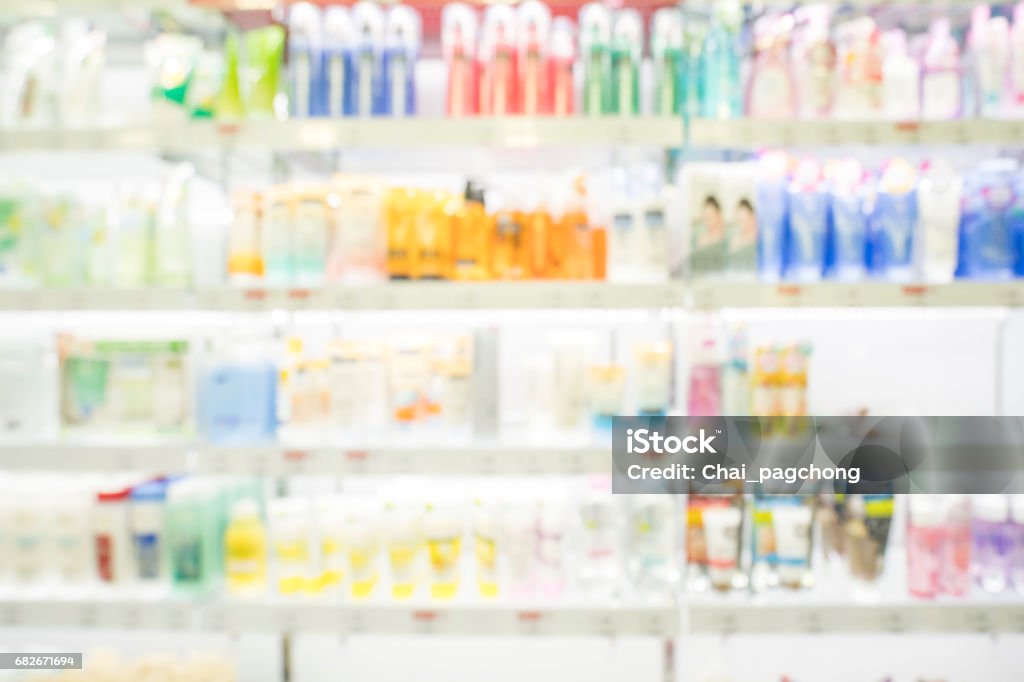 Shampoo bottle in shopping mall , Blur photographyl Store Stock Photo