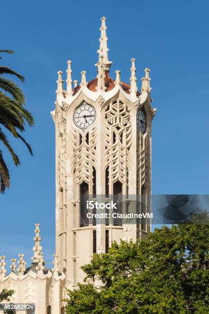 Closeup Of Clock Tower Top Of Auckland University Stock Photo - Download Image Now - Auckland, Albert Park, New Zealand