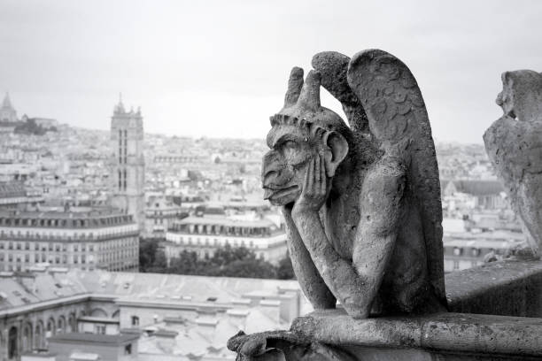 istock Notre-Dame Cathedral's Chimera. Black and white picture 682686806