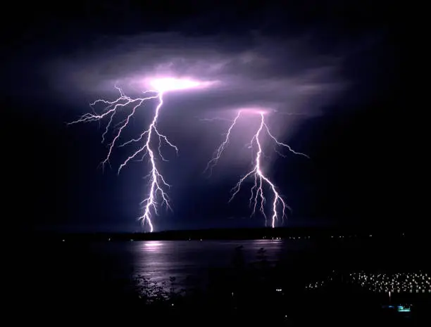 Photo of Fall Thunderstorm Late Night Lightning Strike Puget Sound Elliott Bay