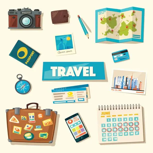Vector illustration of Travel collection. Vacation theme. Cartoon vector illustration.