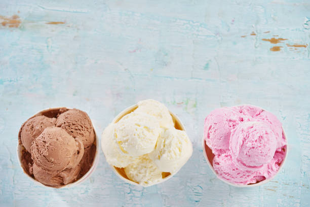 istock Chocolate, vanilla and strawberry ice cream. 682696192