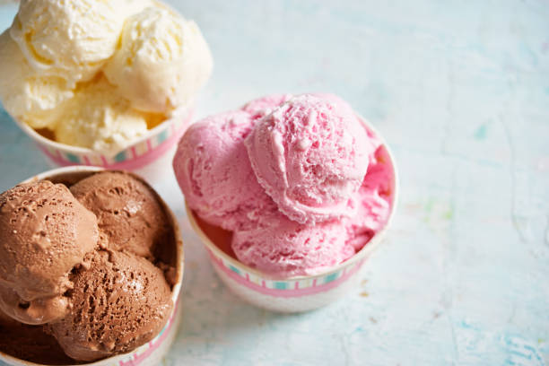 istock Chocolate, vanilla and strawberry ice cream. 682700434