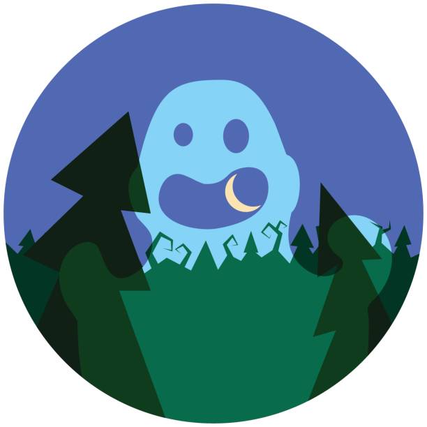 страшный призрак в лесу. хэллоуин вектор иллюстрации с мультипликационным стилем характер. - half moon bay stock illustrations