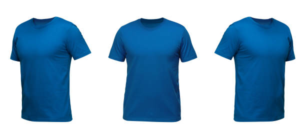 set of t-shirts isolated on white background Blue sleeveless T-shirt. t-shirt front view three positions on a white background blue t shirt stock pictures, royalty-free photos & images