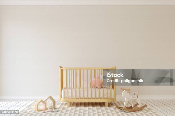 Nursery Interior Mockup Stock Photo - Download Image Now - Crib, Nursery - Bedroom, Empty