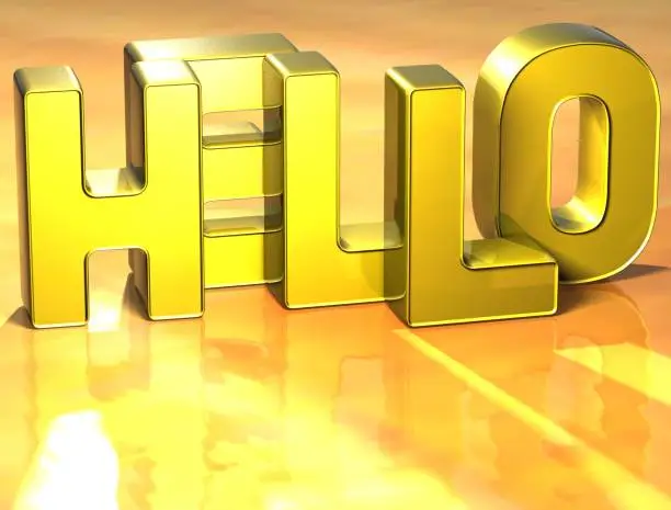 3D Word Hello on yellow background