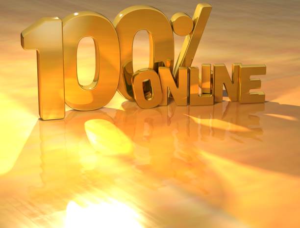 istock 3D 100 Percent Online Gold Text 682718864