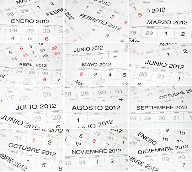 kalendarz miesięcy hiszpańskich - april calendar 2012 time zdjęcia i obrazy z banku zdjęć
