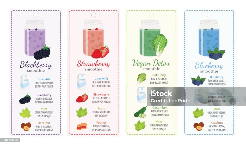 Smoothie Label Examples Different Smoothie Recipes Labels Berries Healthy Detox Milk Flat Style ...