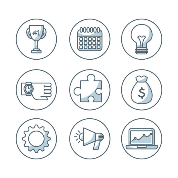 ilustrações, clipart, desenhos animados e ícones de ícones de negócios conjunto isolado - infographic icon set finance symbol