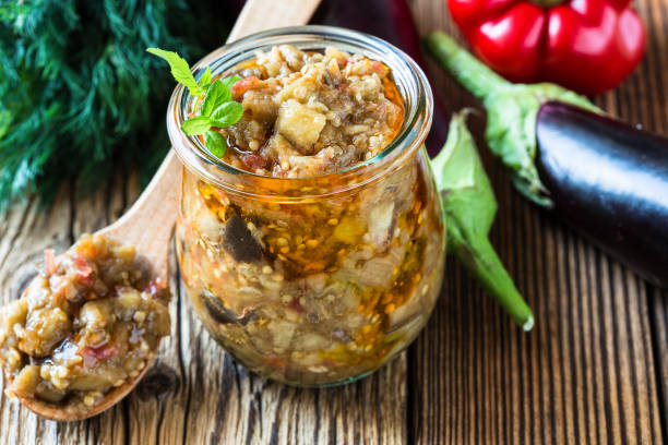istock Eggplant preserve in glass jar 682724860
