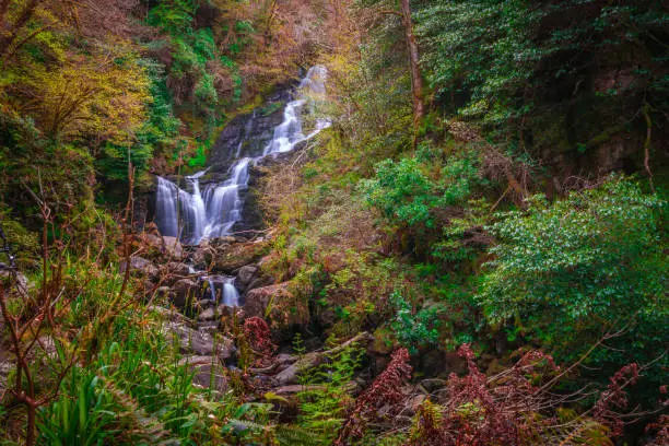 Beautiful Torc waterfall photographed in autumn in Killarney National Park, Ireland