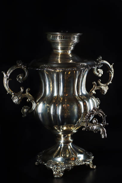 istock Russian samovar, device for water heating, gold and polished, gloss and glare, vertical 682735688