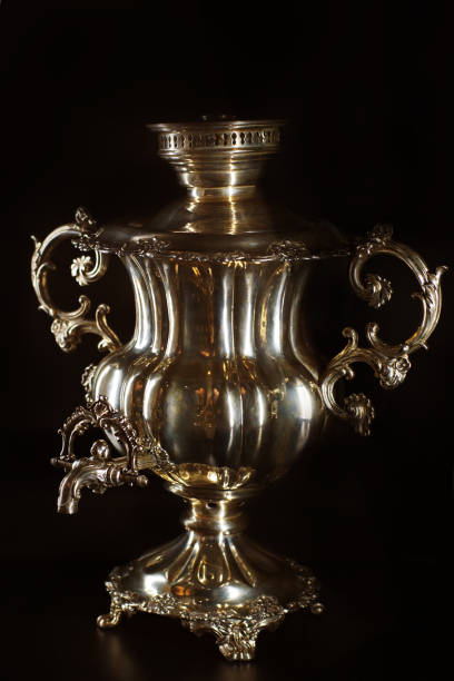 istock Russian samovar, device for water heating, gold and polished, gloss and glare 682735750