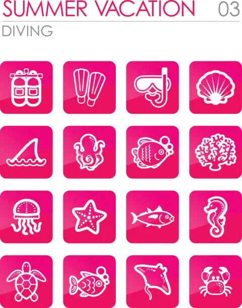 Vector illustration of Diving icon set. Summer. Vacation