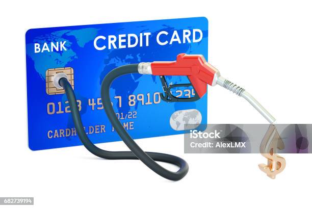 Credit Card With Fuel Pump Nozzle 3d Rendering Stock Photo - Download Image Now - Credit Card, Fuel Pump, Three Dimensional