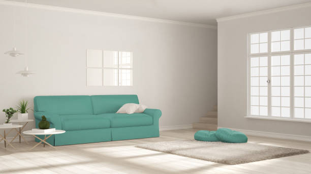 istock Minimalist simple clear living, white and turquoise, scandinavian classic interior design 682740018