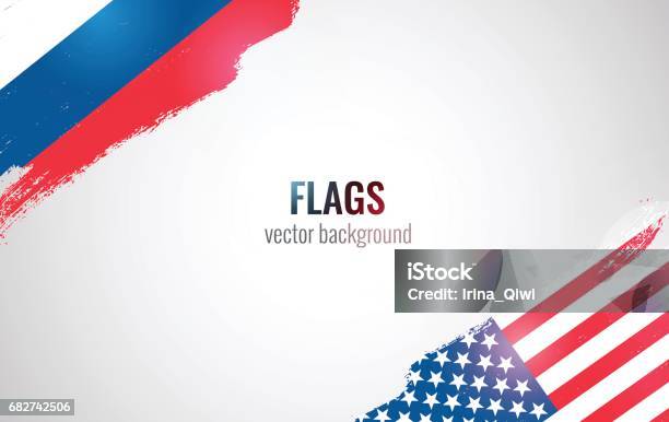 미국과 러시아 흰색 배경에 고립의 플래그입니다 애국심에 대한 스톡 벡터 아트 및 기타 이미지 - 애국심, 국경, 배경-주제
