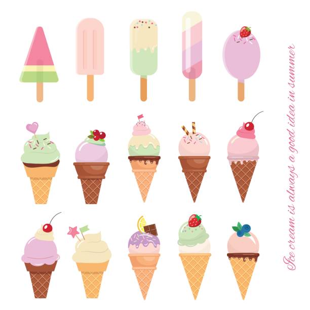 конус мороженого и эскимо, изолированные на белом. - melting ice cream cone chocolate frozen stock illustrations
