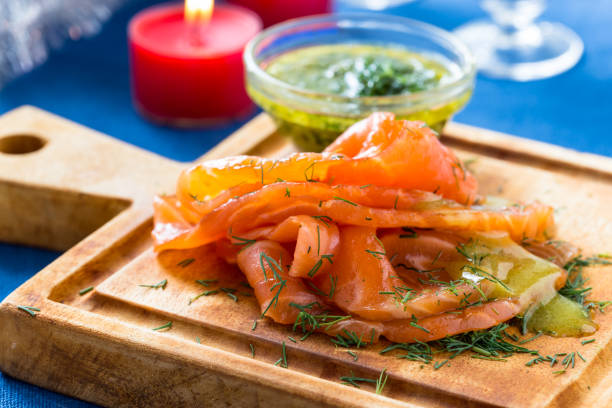 Gravadlax, Scandinavian-style smoked salmon with dill
