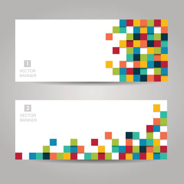 Vector banner with colorful squares Abstract vector banner with colorful squares square composition stock illustrations
