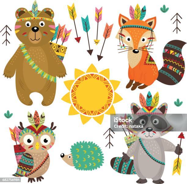 Set Of Isolated Tribal Animals Part 1 Stock Illustration - Download Image Now - Animal, Indigenous Culture, Camping