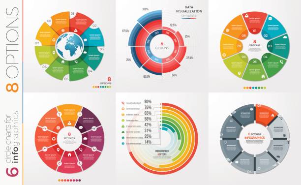 sammlung von 6 vektor kreis vorlagen 8 diagrammoptionen. - 8 stock-grafiken, -clipart, -cartoons und -symbole