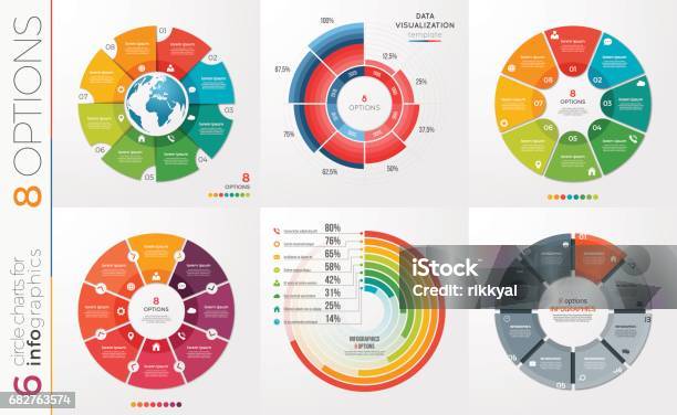 Collection Of 6 Vector Circle Chart Templates 8 Options Stock Illustration - Download Image Now