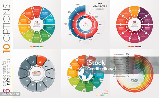 istock Collection of 6 vector circle chart templates 10 options. 682763578