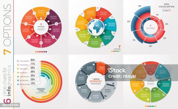 Collection Of 6 Vector Circle Chart Templates 7 Options Stock Illustration - Download Image Now