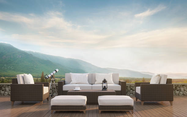 istock Outdoor living with mountain view 3d rendering image 682763606