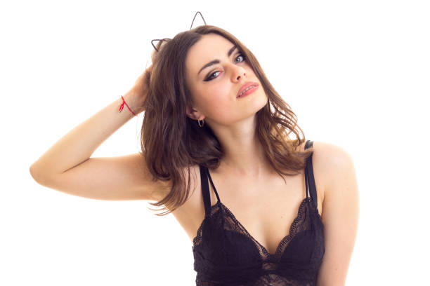 istock Young woman in black lingerie 682776168