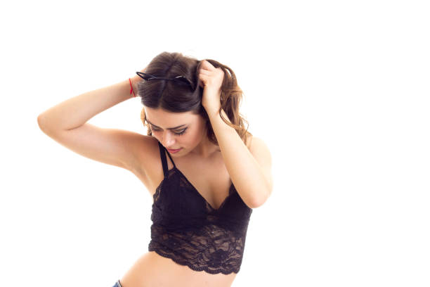 istock Young woman in black lingerie 682776214