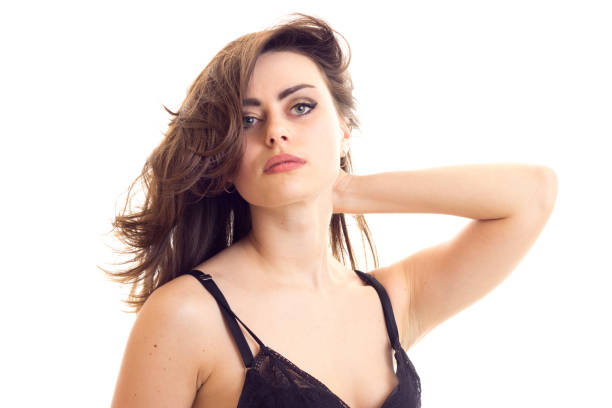 istock Young woman in black bra 682778982