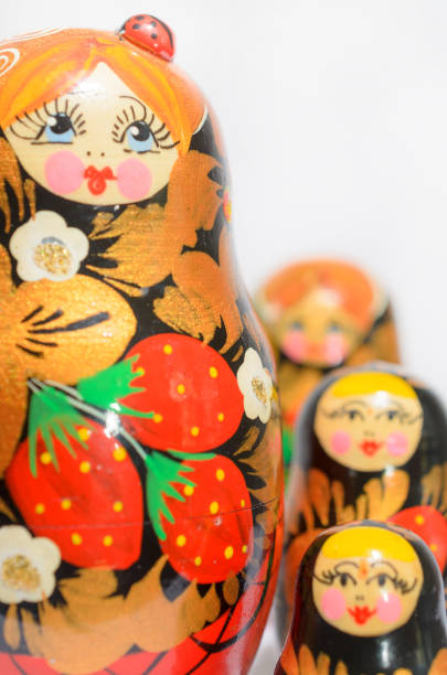 istock Russian matryoshkas on a light background and a colored background. 682789084