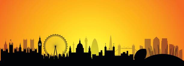 skyline-skyline von london (alle gebäude sind komplett und beweglich) - london england skyline big ben orange stock-grafiken, -clipart, -cartoons und -symbole