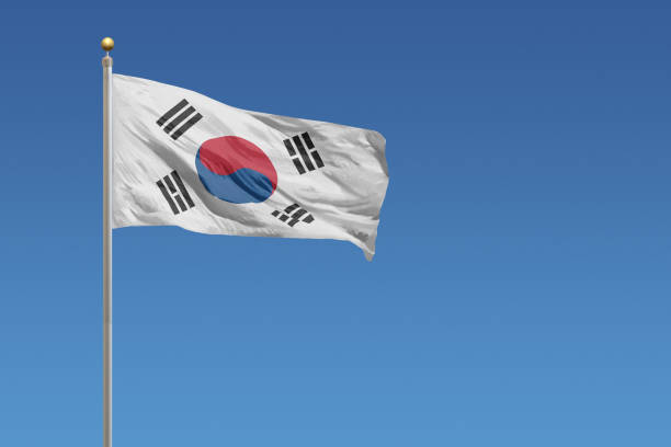 Flag of South Korea Flag of South Korea in front of a clear blue sky south korea south korean flag korea flag stock pictures, royalty-free photos & images