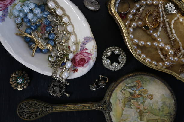 istock Vintage jewelry on black background 682835446