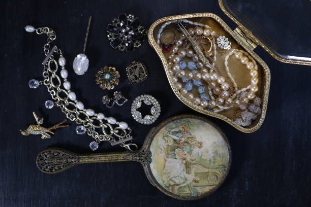 istock Vintage jewelry on black background 682835458
