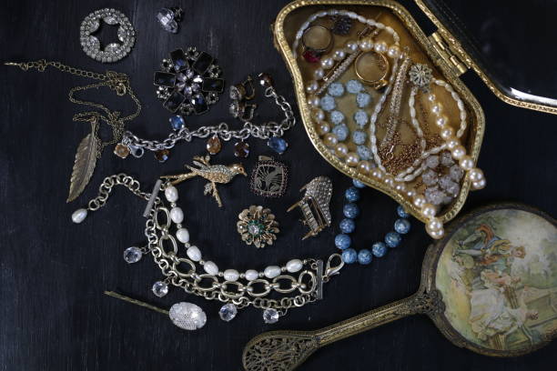 istock Vintage jewelry on black background 682835460