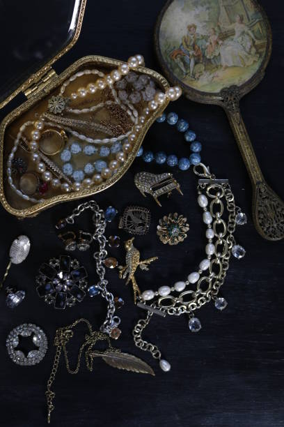 istock Vintage jewelry on black background 682835468