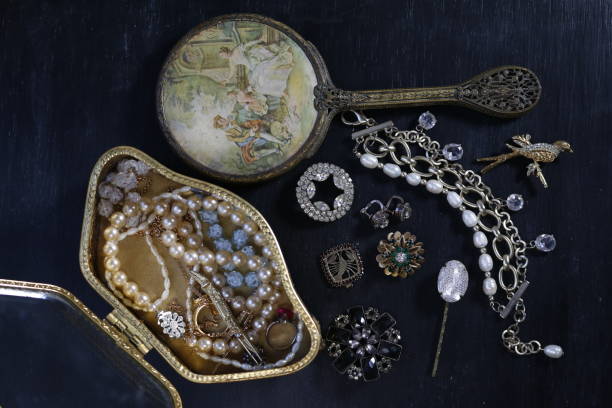 istock Vintage jewelry on black background 682835470