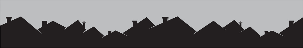 Roofs and smokestackes, cityscape. Black silhouette. Vector icon. Background.