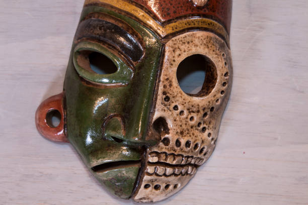 istock Mexican Mayan Aztec wood and ceramic mask, scary face 682855986