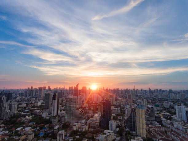 istock Aerial view of dramatic sunset. 682865648
