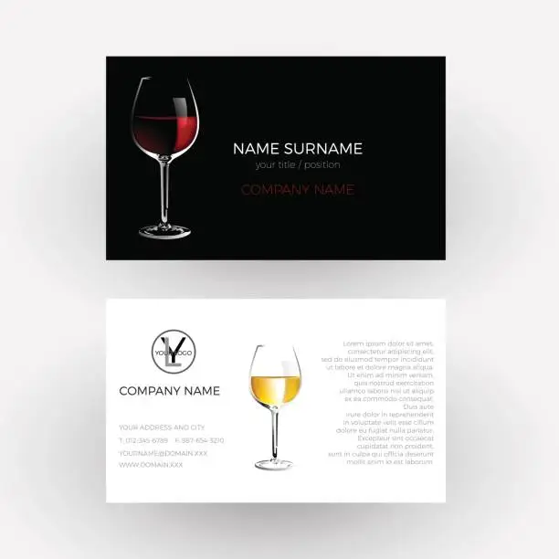 Vector illustration of Vector abstract glass of red wine, concept of vinery and wine steward; Business card