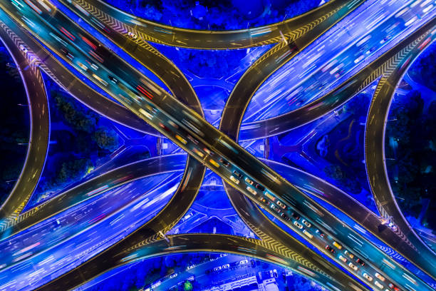 istock Aerial view of Shanghai Highway at Night 682880936